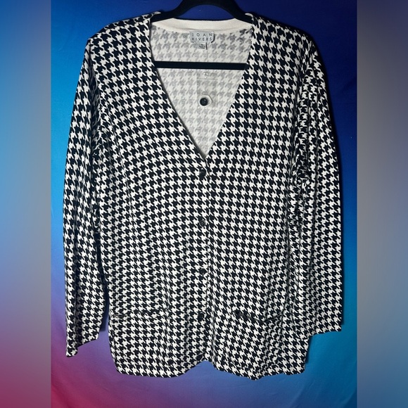 NWOT Joan Rivers | Women’s Size 1X Houndstooth Black and White Sweater Cardigan - Picture 1 of 5